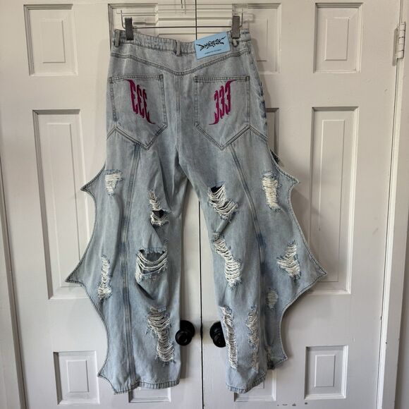 PCCVISION Japanese Dracula Denim Pants Jeans Distressed Grunge Goth Unisex Med - Picture 4 of 16